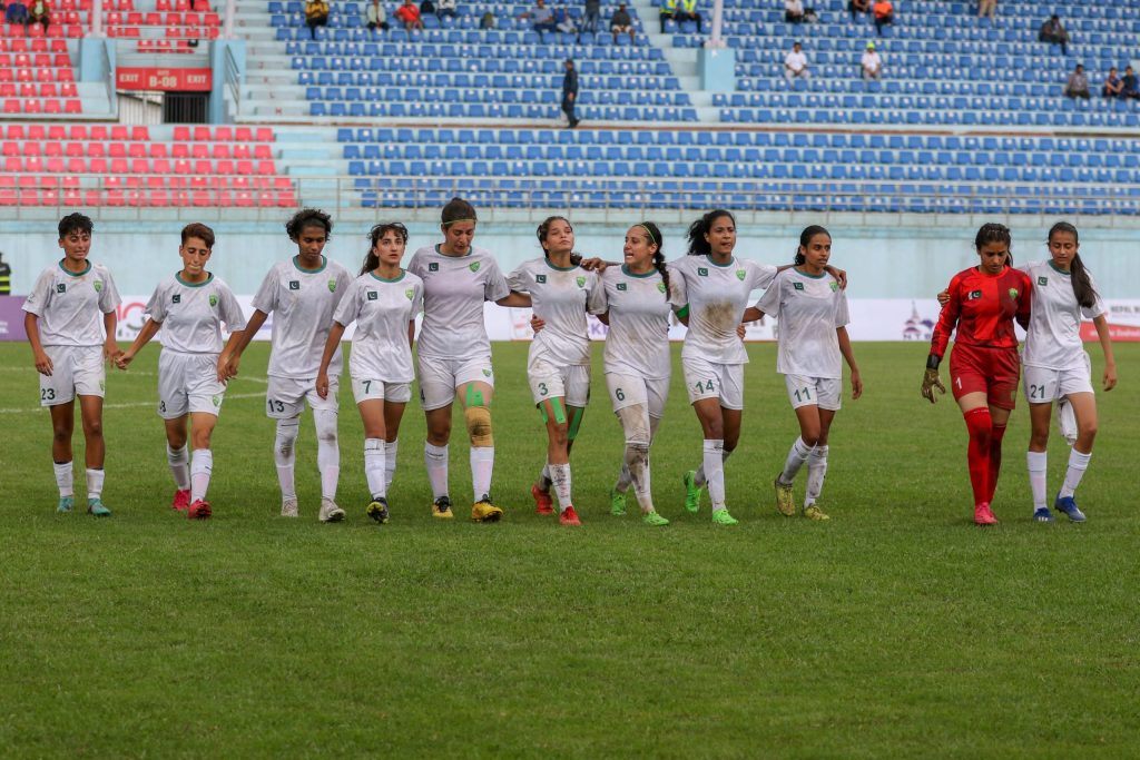 Pakistan Women Football Team during 2022 edition of SAFF Championship.